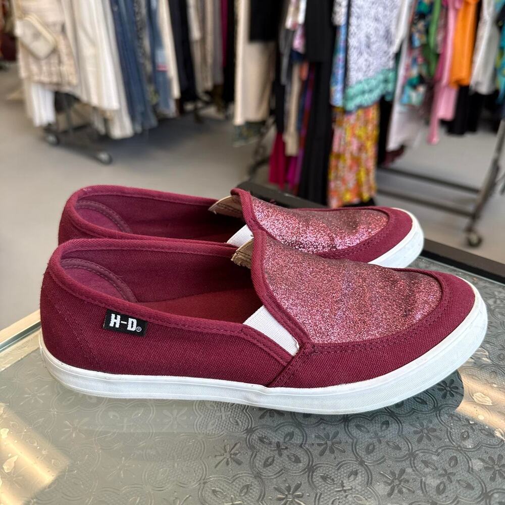 Harley Davidson Burgundy Glitter Slip On Sneakers Sz 5